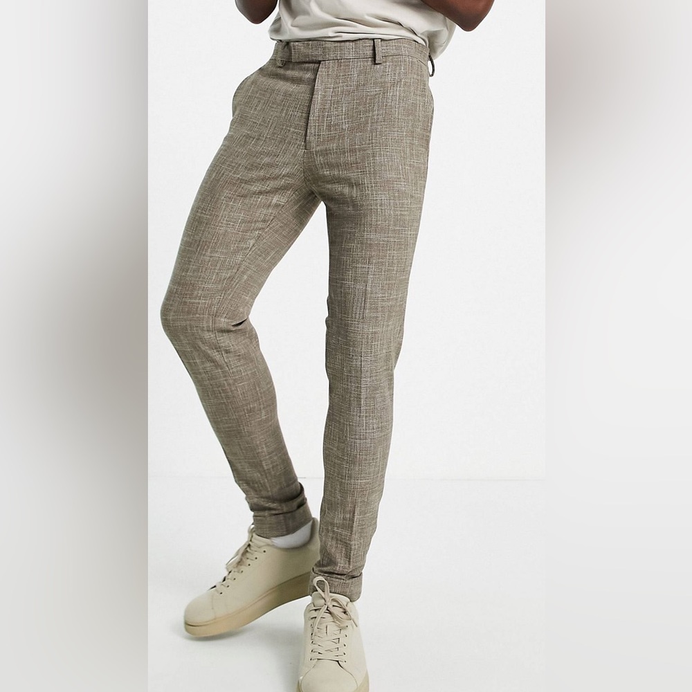 ASOS DESIGN super skinny smart pants in stone cross hatch (30x32)